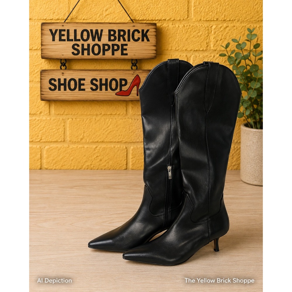 Steven by Steve Madden Bowen Black Western Kitten Heel Tall Boots Size 8M NWOB